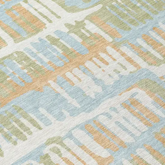 Sky Blue And Beige Abstract Washable Indoor Outdoor Area Rug Photo 8