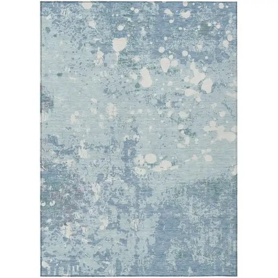 Sky Blue And Beige Abstract Washable Indoor Outdoor Area Rug Photo 2