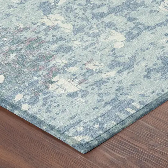 Sky Blue And Beige Abstract Washable Indoor Outdoor Area Rug Photo 7