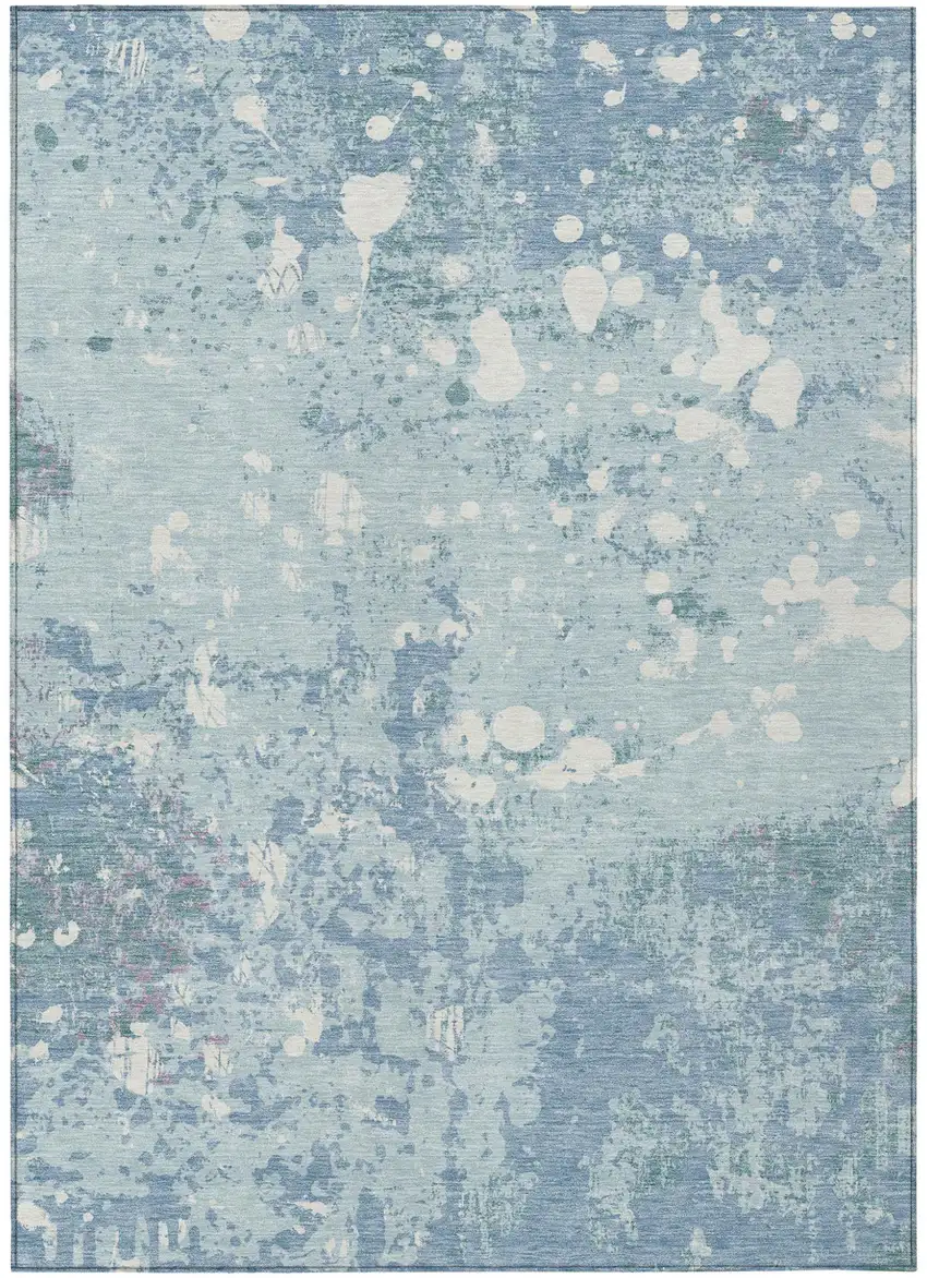 Sky Blue And Beige Abstract Washable Indoor Outdoor Area Rug Photo 2