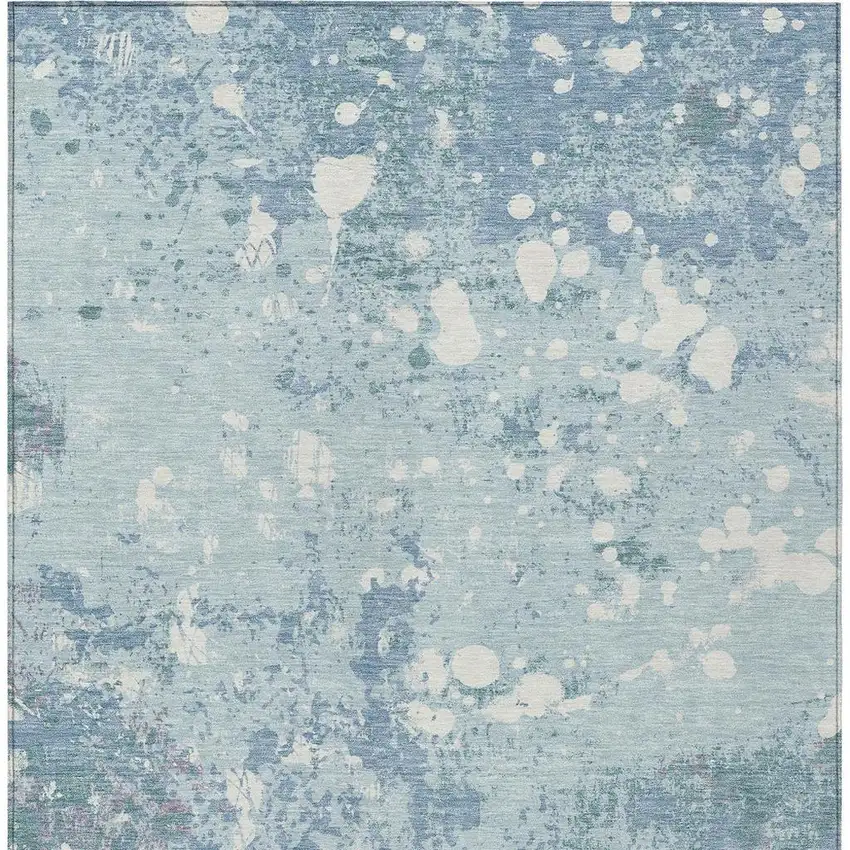Sky Blue And Beige Abstract Washable Indoor Outdoor Area Rug Photo 4
