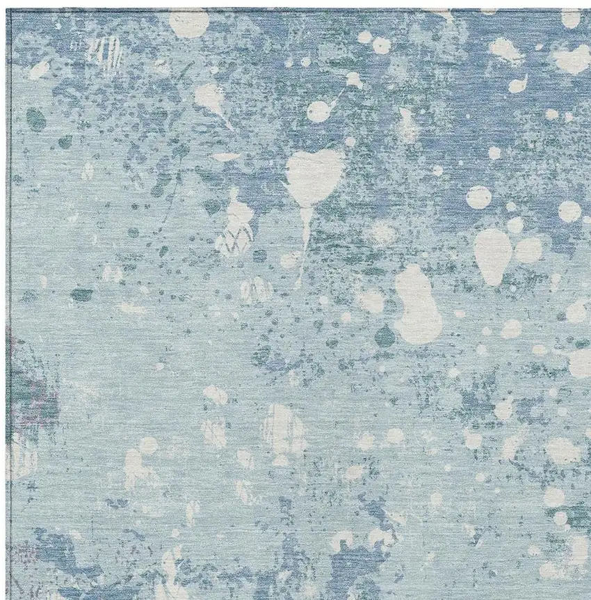 Sky Blue And Beige Abstract Washable Indoor Outdoor Area Rug Photo 5
