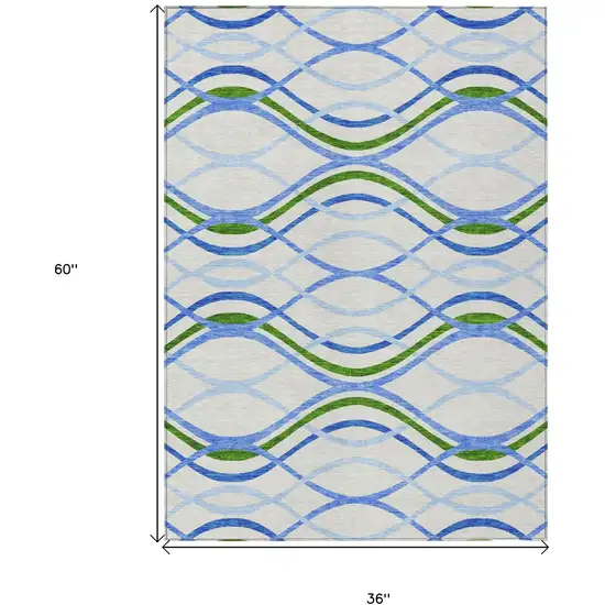 Sky Blue And Beige Abstract Washable Indoor Outdoor Area Rug Photo 7