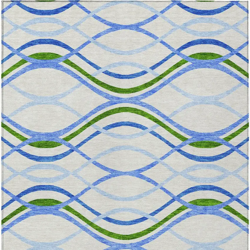 Sky Blue And Beige Abstract Washable Indoor Outdoor Area Rug Photo 4