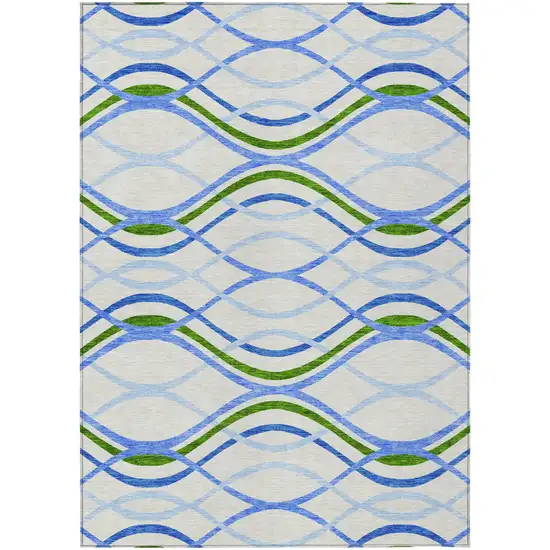 Sky Blue And Beige Abstract Washable Indoor Outdoor Area Rug Photo 1