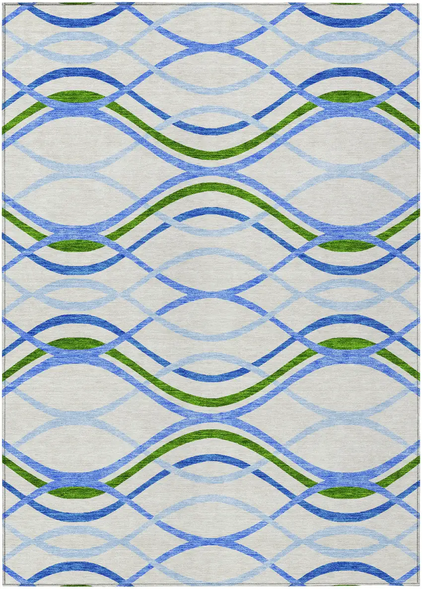 Sky Blue And Beige Abstract Washable Indoor Outdoor Area Rug Photo 1