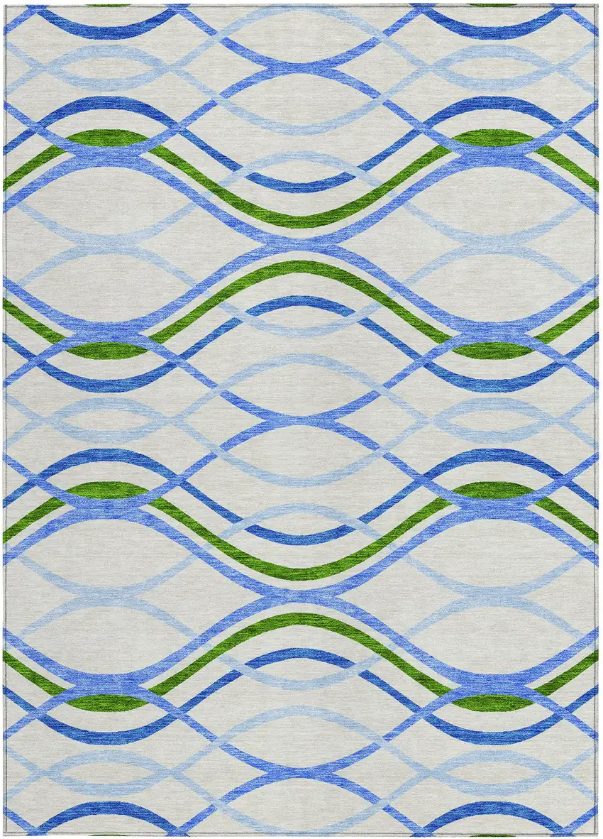 Sky Blue And Beige Abstract Washable Indoor Outdoor Area Rug Photo 5