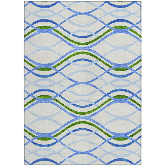 Sky Blue And Beige Abstract Washable Indoor Outdoor Area Rug Photo 5