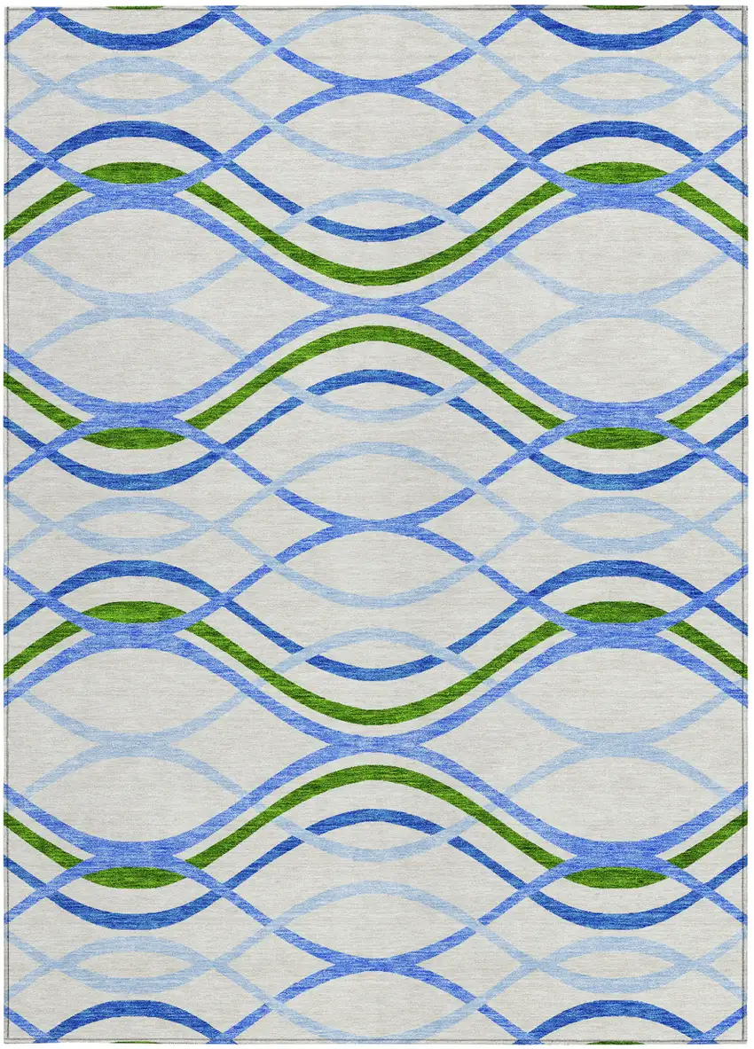 Sky Blue And Beige Abstract Washable Indoor Outdoor Area Rug Photo 5