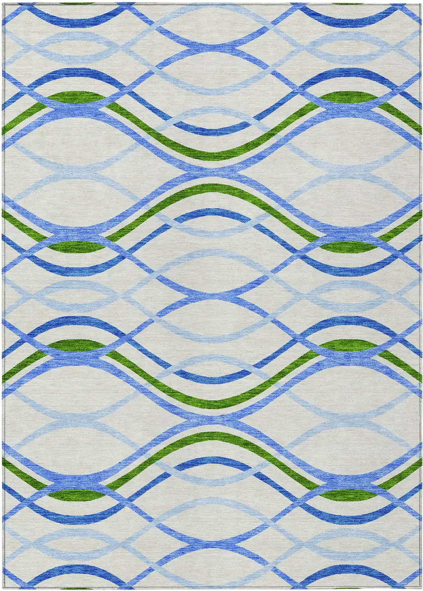 Sky Blue And Beige Abstract Washable Indoor Outdoor Area Rug Photo 1