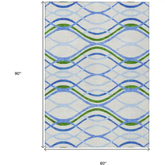 Sky Blue And Beige Abstract Washable Indoor Outdoor Area Rug Photo 7