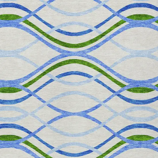 Sky Blue And Beige Abstract Washable Indoor Outdoor Area Rug Photo 5