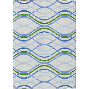 Photo of Sky Blue And Beige Abstract Washable Indoor Outdoor Area Rug