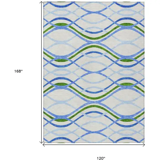 Sky Blue And Beige Abstract Washable Indoor Outdoor Area Rug Photo 7