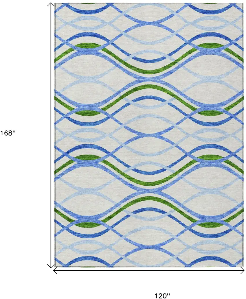 Sky Blue And Beige Abstract Washable Indoor Outdoor Area Rug Photo 7
