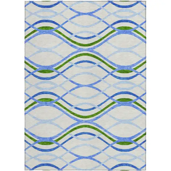 Sky Blue And Beige Abstract Washable Indoor Outdoor Area Rug Photo 5