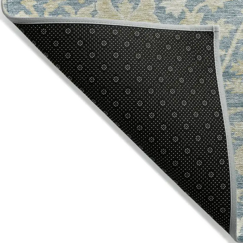 Sky Blue And Beige Floral Washable Indoor Outdoor Area Rug Photo 3