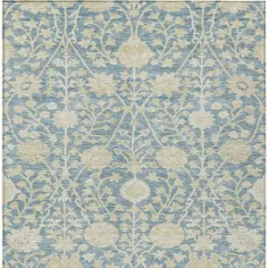 Photo of Sky Blue And Beige Floral Washable Indoor Outdoor Area Rug