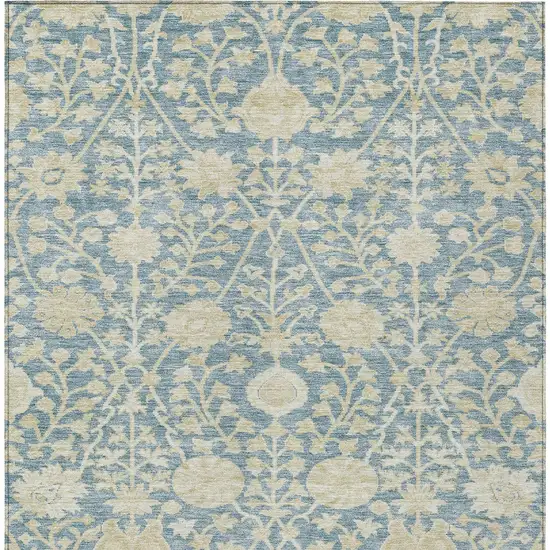 Sky Blue And Beige Floral Washable Indoor Outdoor Area Rug Photo 5