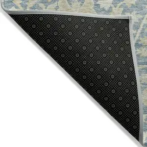 Photo of Sky Blue And Beige Floral Washable Indoor Outdoor Area Rug