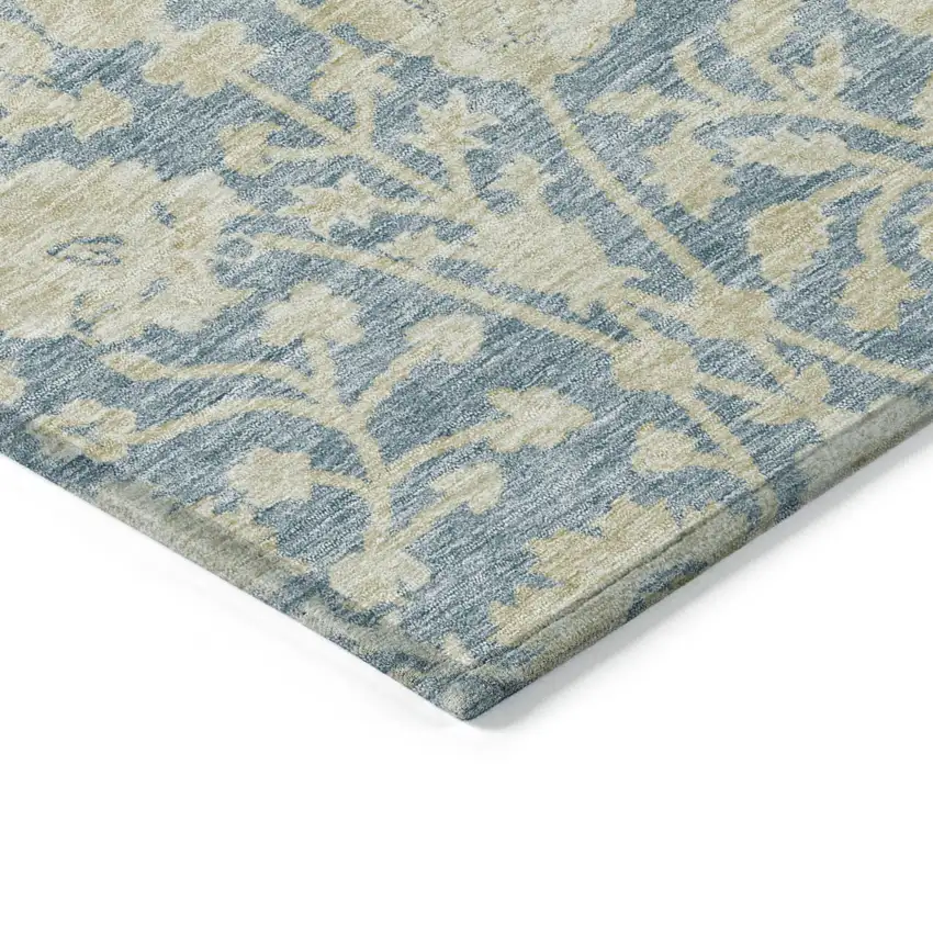 Sky Blue And Beige Floral Washable Indoor Outdoor Area Rug Photo 4