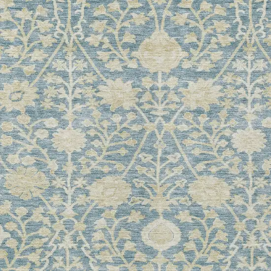 Sky Blue And Beige Floral Washable Indoor Outdoor Area Rug Photo 5