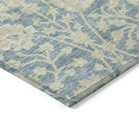 Sky Blue And Beige Floral Washable Indoor Outdoor Area Rug Photo 4