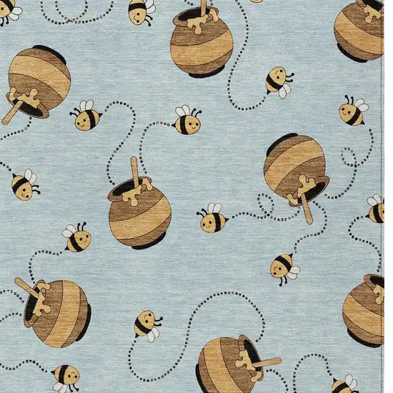 Sky Blue And Beige Geometric Washable Indoor Outdoor Area Rug Photo 3