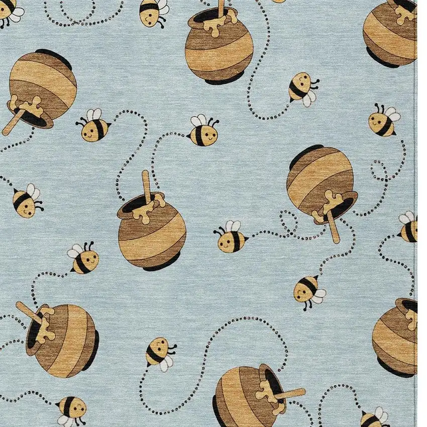 Sky Blue And Beige Geometric Washable Indoor Outdoor Area Rug Photo 3