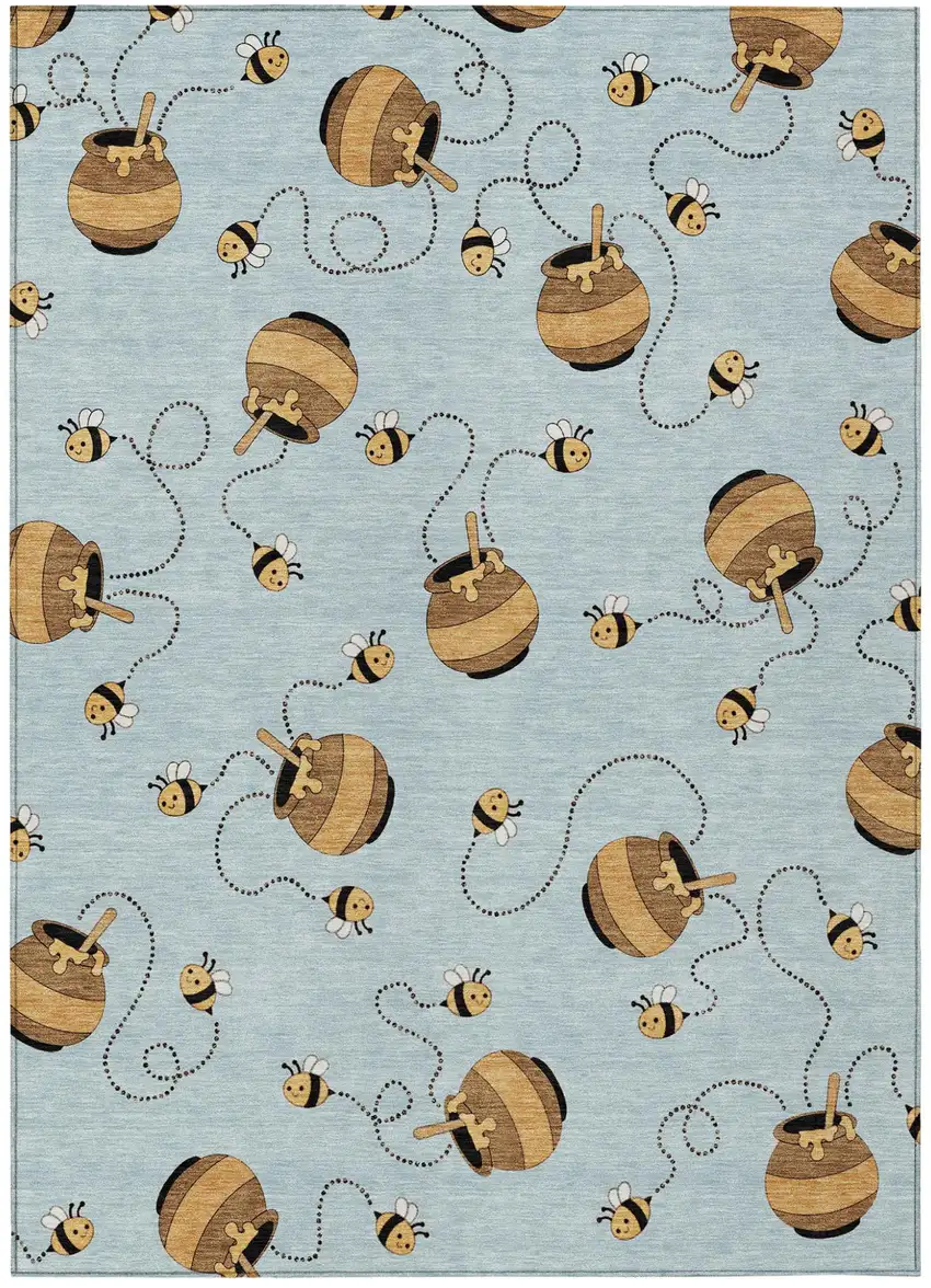 Sky Blue And Beige Geometric Washable Indoor Outdoor Area Rug Photo 2
