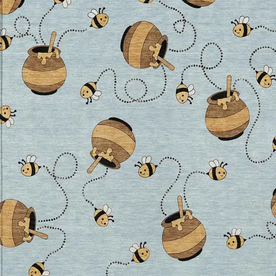 Sky Blue And Beige Geometric Washable Indoor Outdoor Area Rug Photo 5