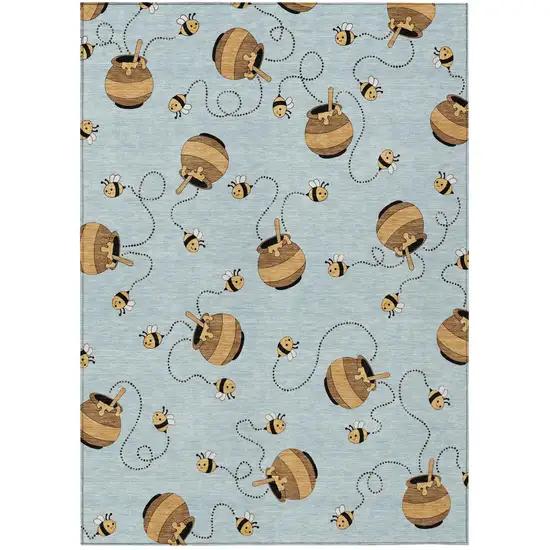 Sky Blue And Beige Geometric Washable Indoor Outdoor Area Rug Photo 2