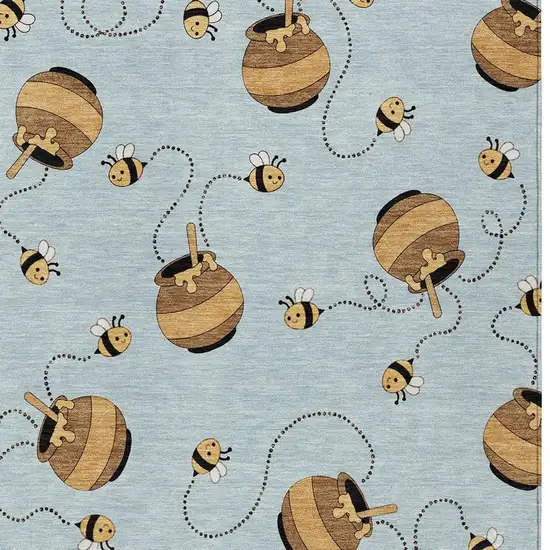 Sky Blue And Beige Geometric Washable Indoor Outdoor Area Rug Photo 3