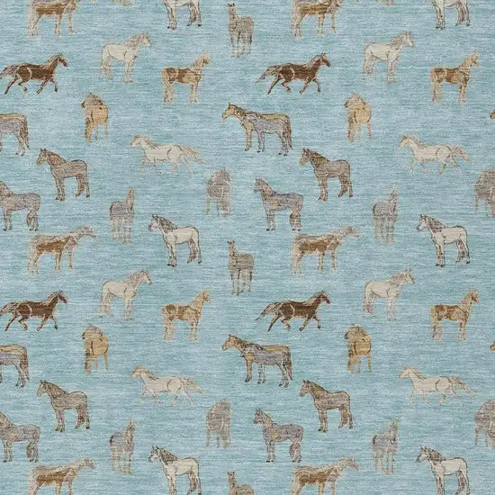 Sky Blue And Beige Horse Washable Indoor Outdoor Area Rug Photo 3