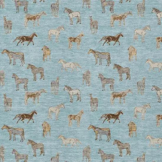 Sky Blue And Beige Horse Washable Indoor Outdoor Area Rug Photo 3