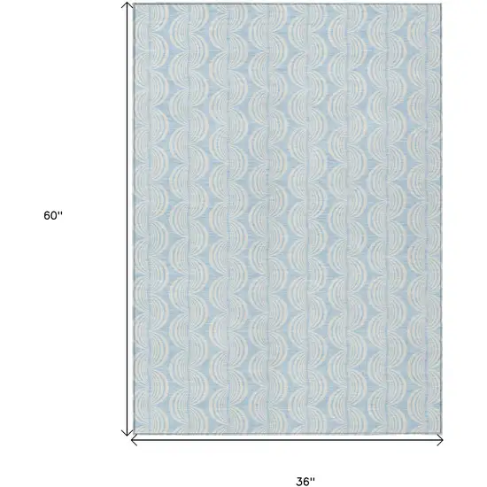 Sky Blue And Beige Ogee Washable Indoor Outdoor Area Rug Photo 6