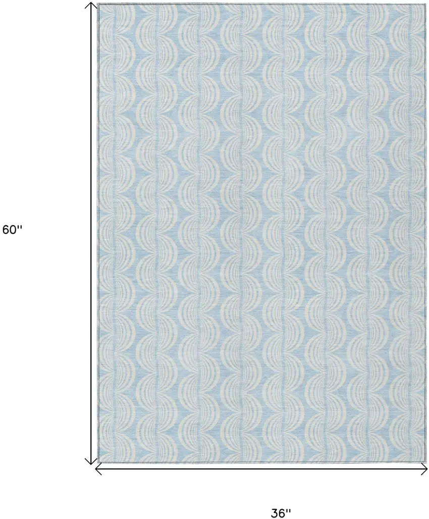 Sky Blue And Beige Ogee Washable Indoor Outdoor Area Rug Photo 6