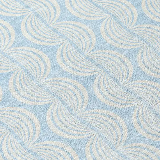 Sky Blue And Beige Ogee Washable Indoor Outdoor Area Rug Photo 7