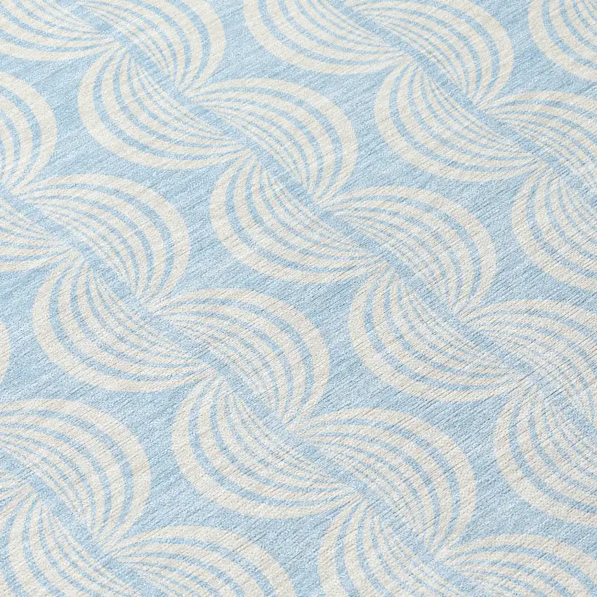 Sky Blue And Beige Ogee Washable Indoor Outdoor Area Rug Photo 7