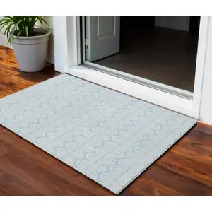 Photo of Sky Blue And Beige Ogee Washable Indoor Outdoor Area Rug