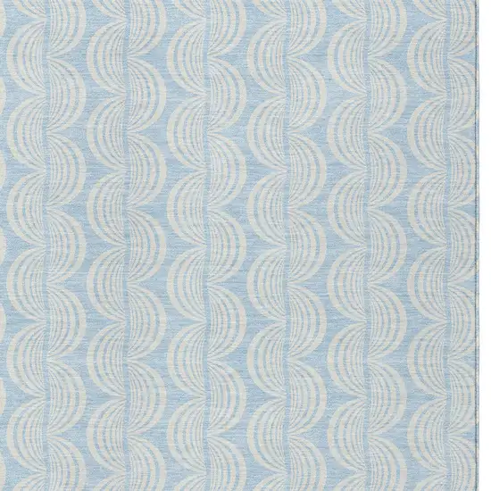 Sky Blue And Beige Ogee Washable Indoor Outdoor Area Rug Photo 5