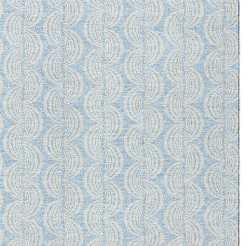 Sky Blue And Beige Ogee Washable Indoor Outdoor Area Rug Photo 5