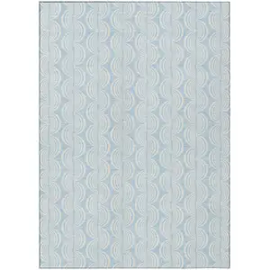 Photo of Sky Blue And Beige Ogee Washable Indoor Outdoor Area Rug