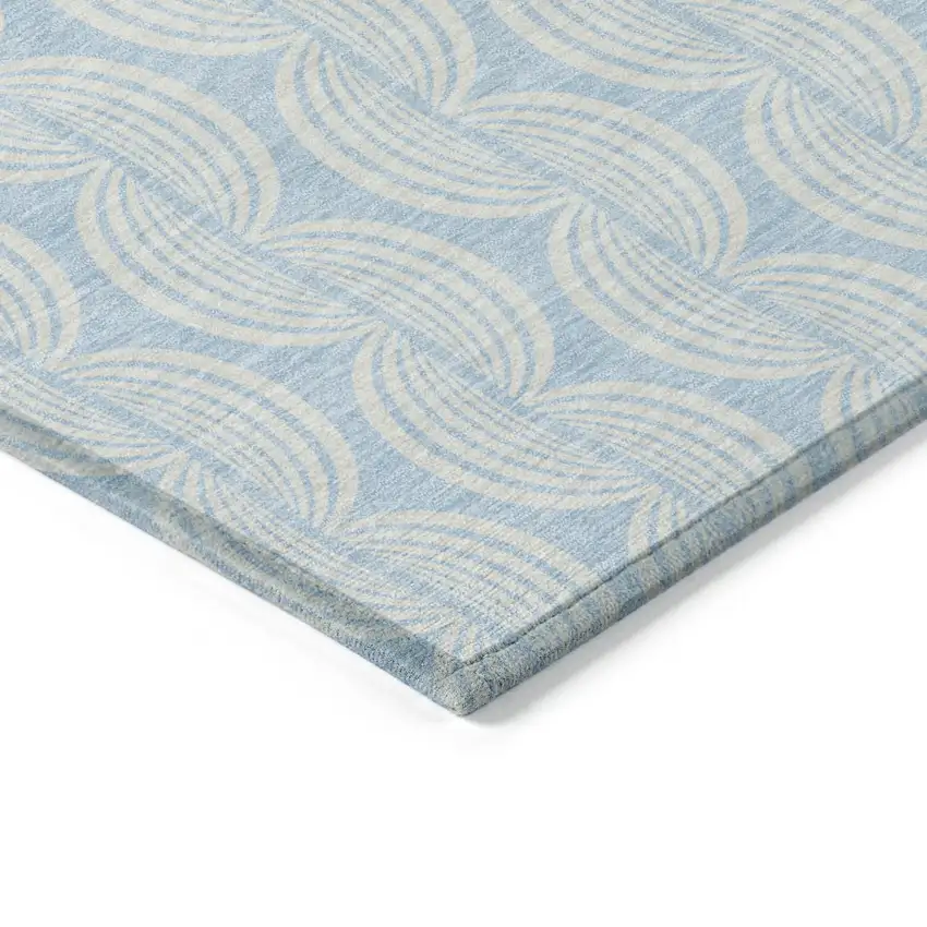 Sky Blue And Beige Ogee Washable Indoor Outdoor Area Rug Photo 3