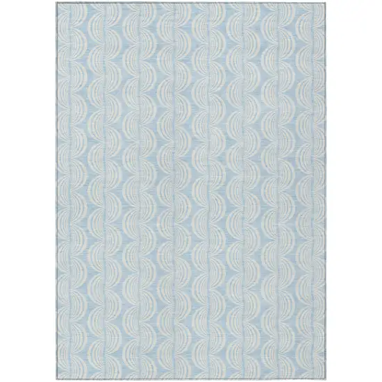 Sky Blue And Beige Ogee Washable Indoor Outdoor Area Rug Photo 2