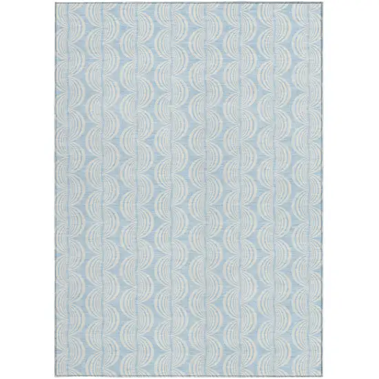 Sky Blue And Beige Ogee Washable Indoor Outdoor Area Rug Photo 6
