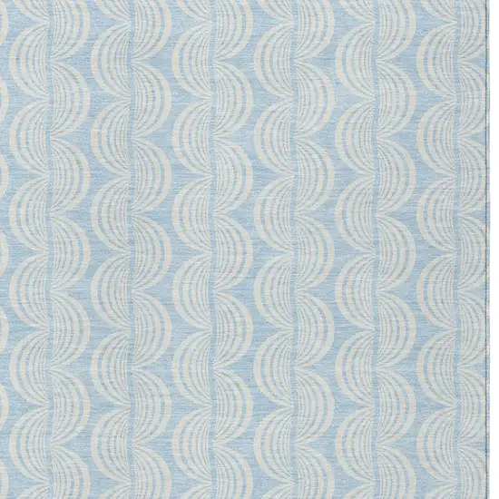 Sky Blue And Beige Ogee Washable Indoor Outdoor Area Rug Photo 5
