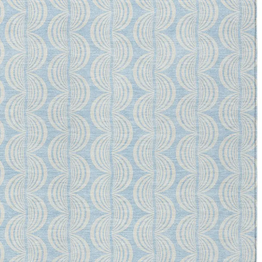 Sky Blue And Beige Ogee Washable Indoor Outdoor Area Rug Photo 5