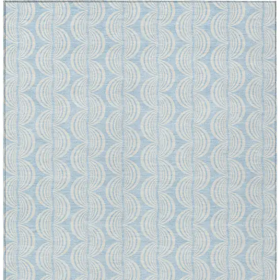 Sky Blue And Beige Ogee Washable Indoor Outdoor Area Rug Photo 6