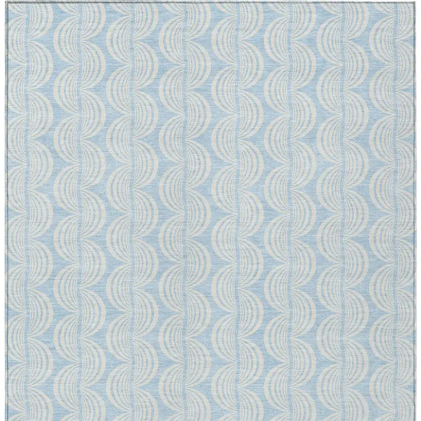 Sky Blue And Beige Ogee Washable Indoor Outdoor Area Rug Photo 6